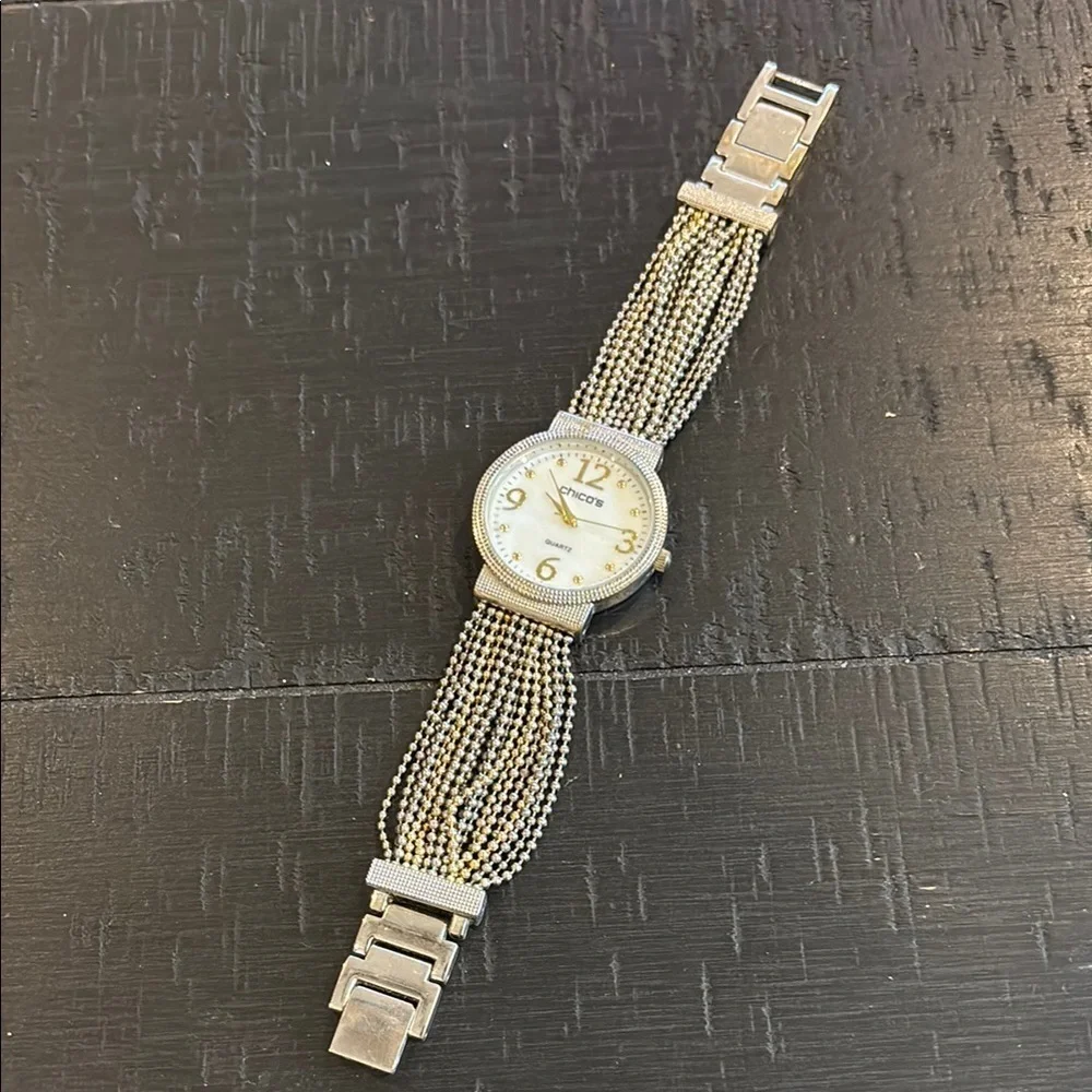 Chico’s Two Tone Fashion Chain Women's Silver Watch with Gold Accents